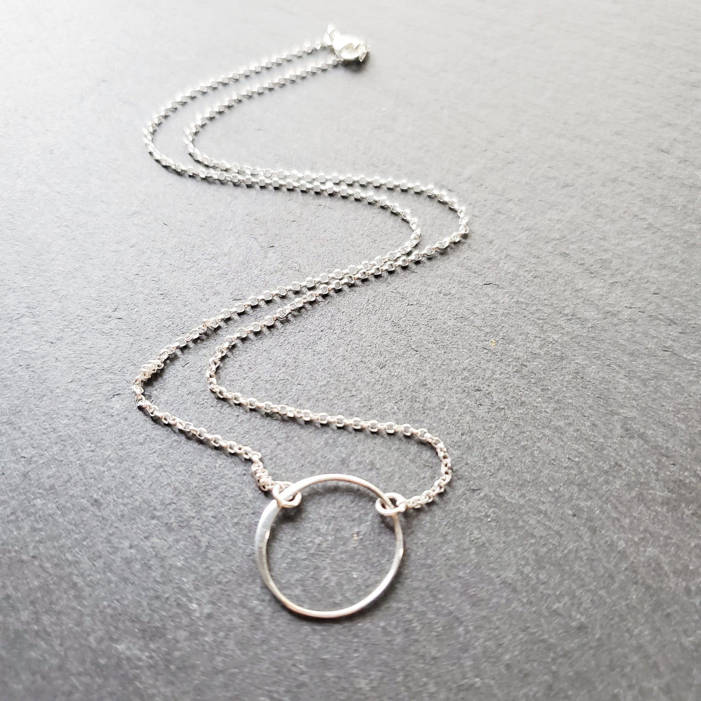 Hammered Circle Charm Necklace - 925 Sterling Silver Jewelry