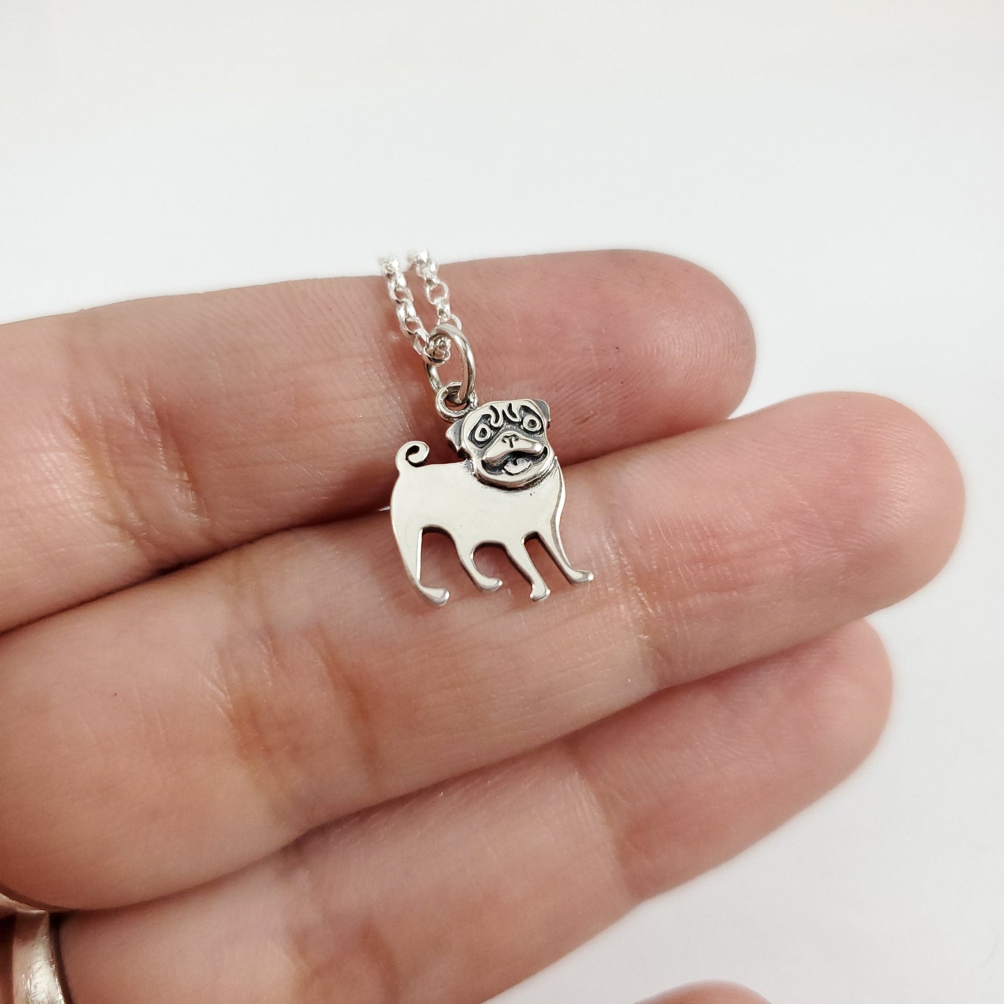 Pug Charm Necklace - Sterling Silver Jewelry