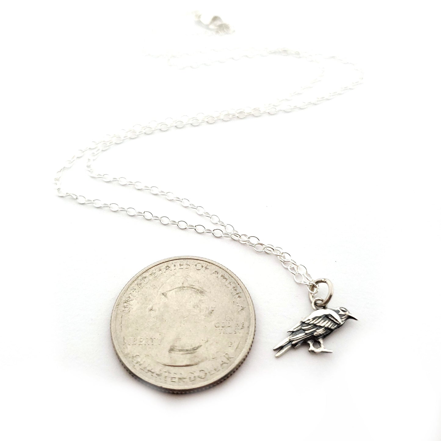 Raven Charm Necklace Crow Bird Charm - Handmade Sterling Silver Jewelry