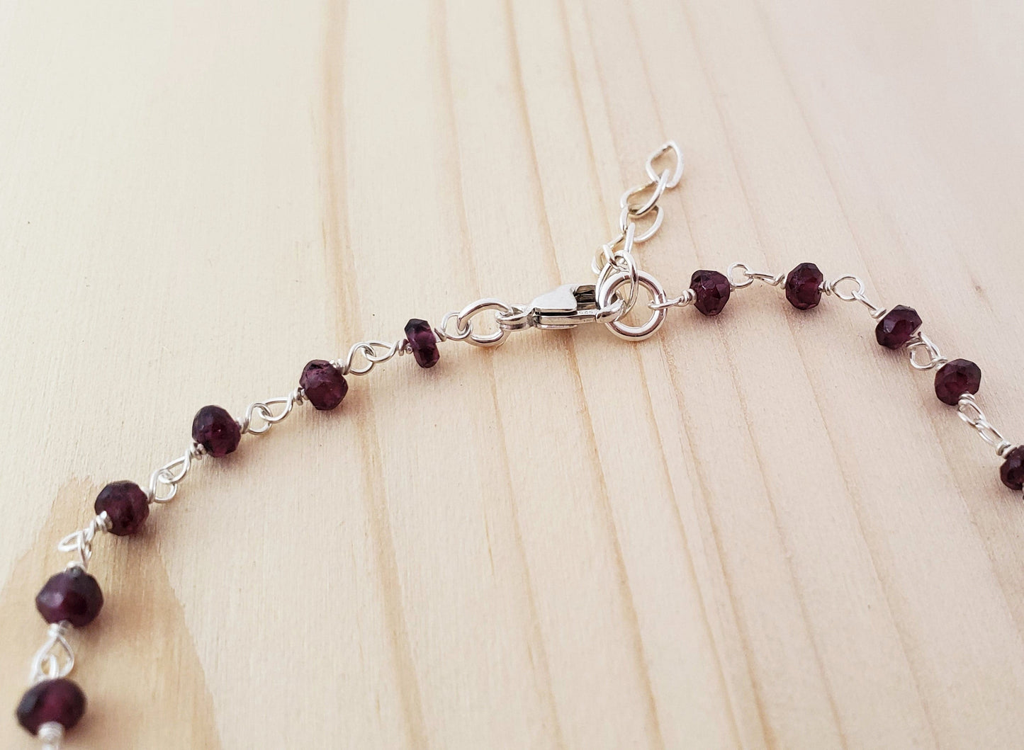 Garnet Gemstone Wire Wrapped Sterling Silver Bracelet