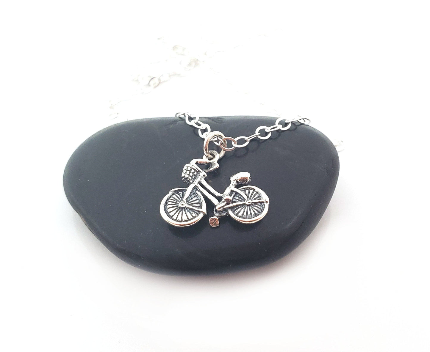 Bicycle Charm Necklace - Sterling Silver Jewelry - Gift for Her