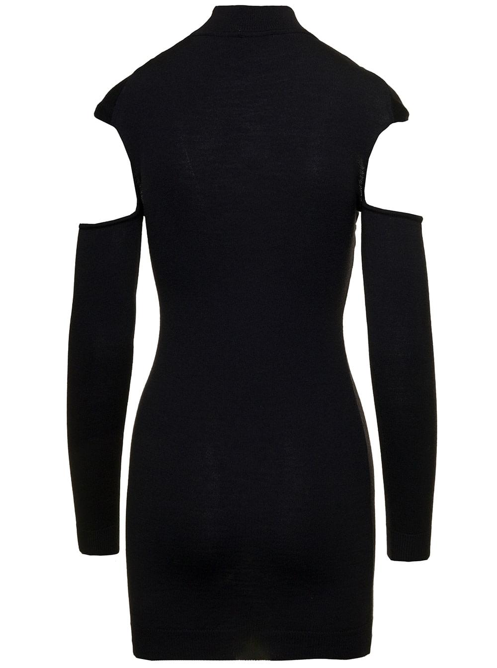 Coperni Women Mini Black Dress With Mock Neck And Twisted Cut-Out In Wool Woman
