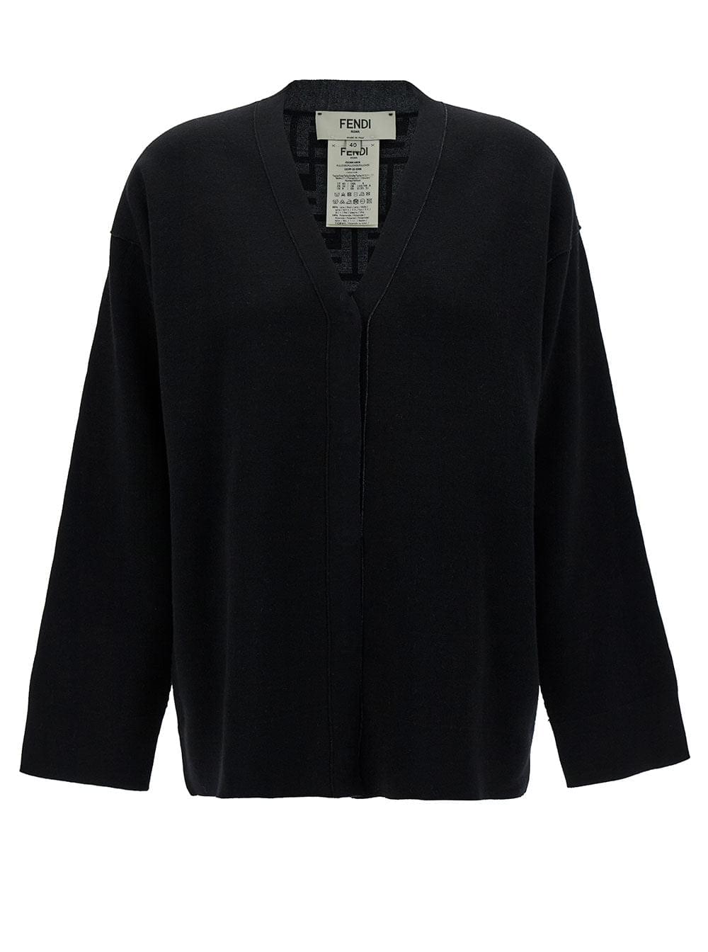 Fendi Women Black Reversible Cardigan With Jacquard Ff Motif In Knit Woman