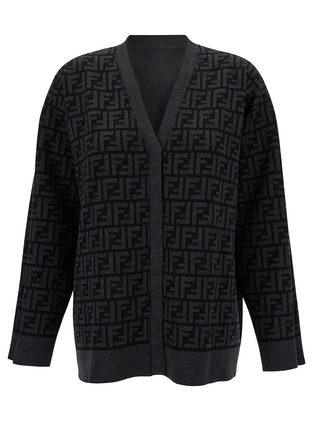 Fendi Women Black Reversible Cardigan With Jacquard Ff Motif In Knit Woman