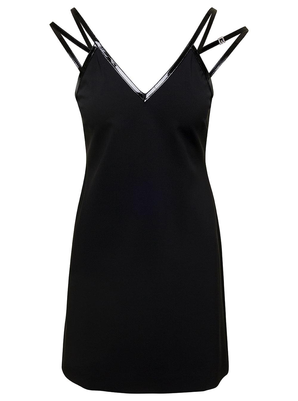 Gucci Women Mini Black Dress With Black Leather Trim And Double Strap In Stretch Viscose Woman