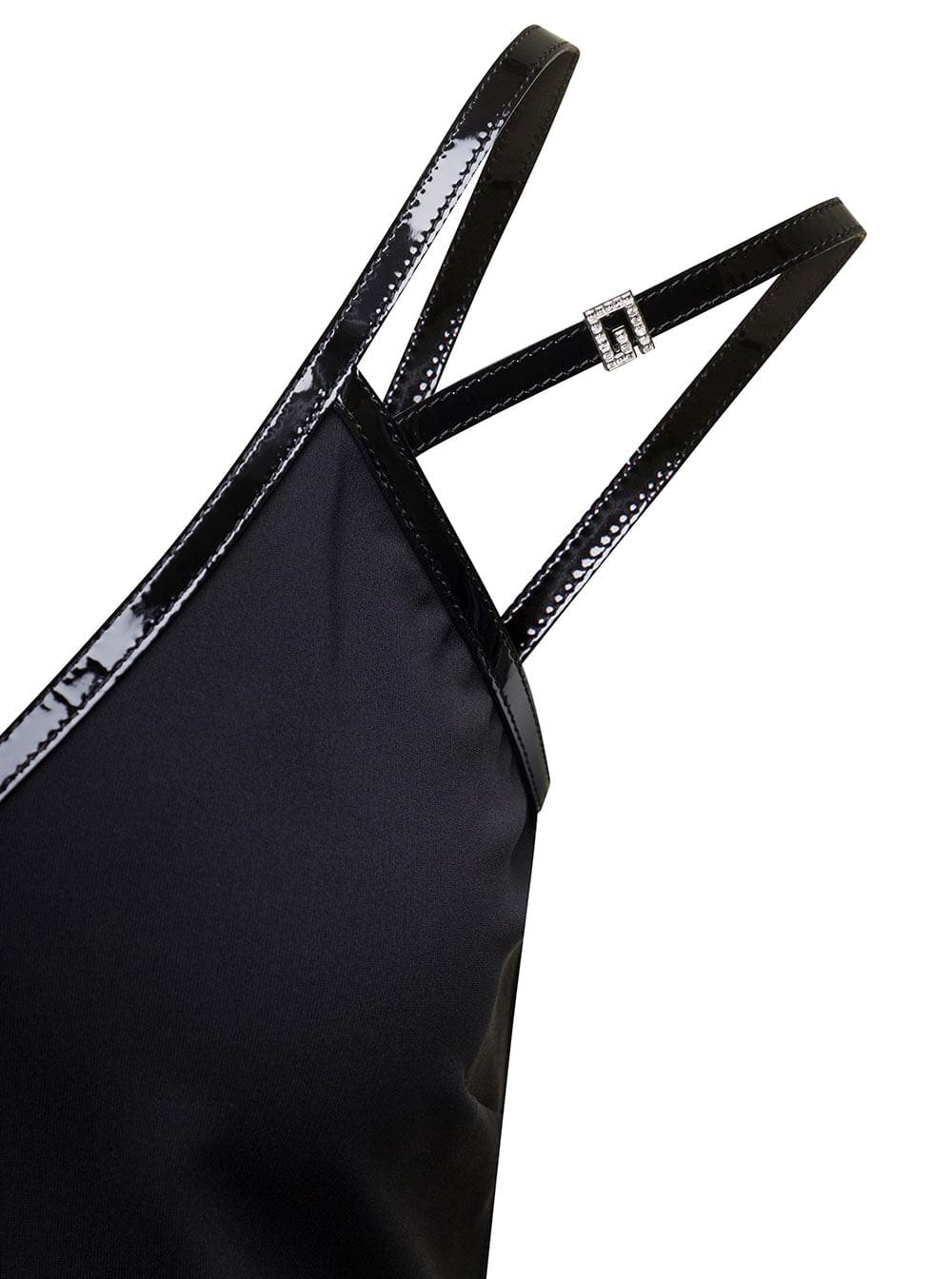 Gucci Women Mini Black Dress With Black Leather Trim And Double Strap In Stretch Viscose Woman
