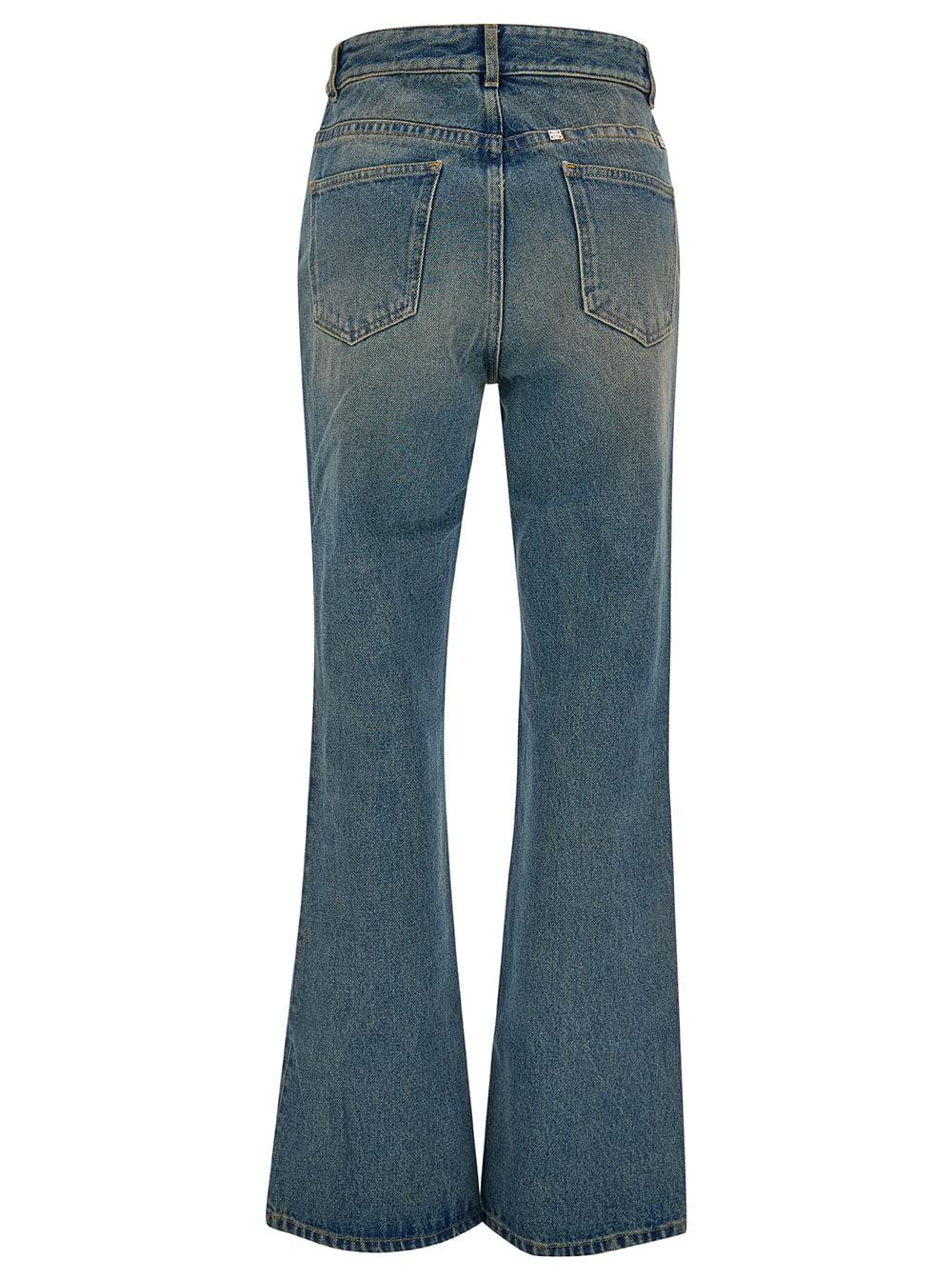 Givenchy Women Light Blue Bootcut Jeans With 4G Detail In Vintage Wash Denim Woman