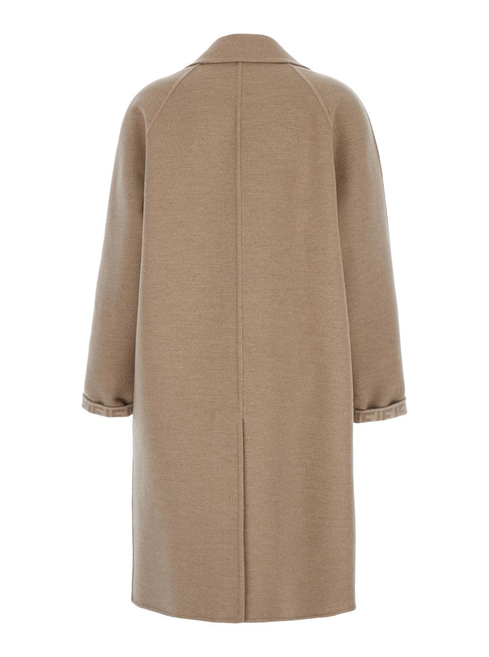 Fendi Women Beige Single-Breasted Reversible Coat In Wool Blend Woman