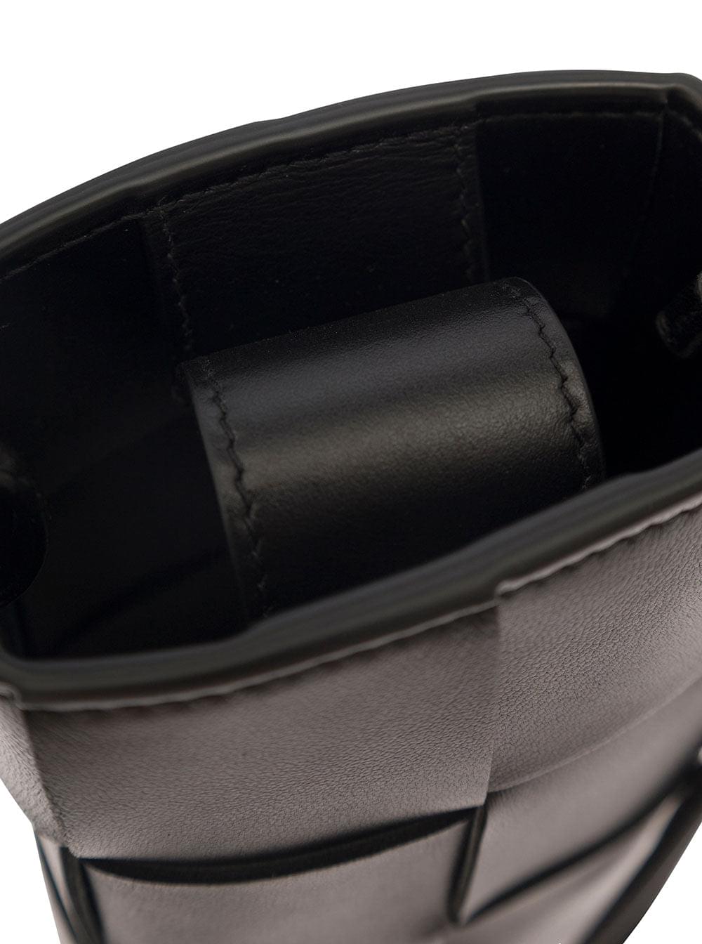 Bottega Veneta Women 'Phone Pouch' Black Shoulder Bag With Knot Details In Intreccio Nappa Leather Woman