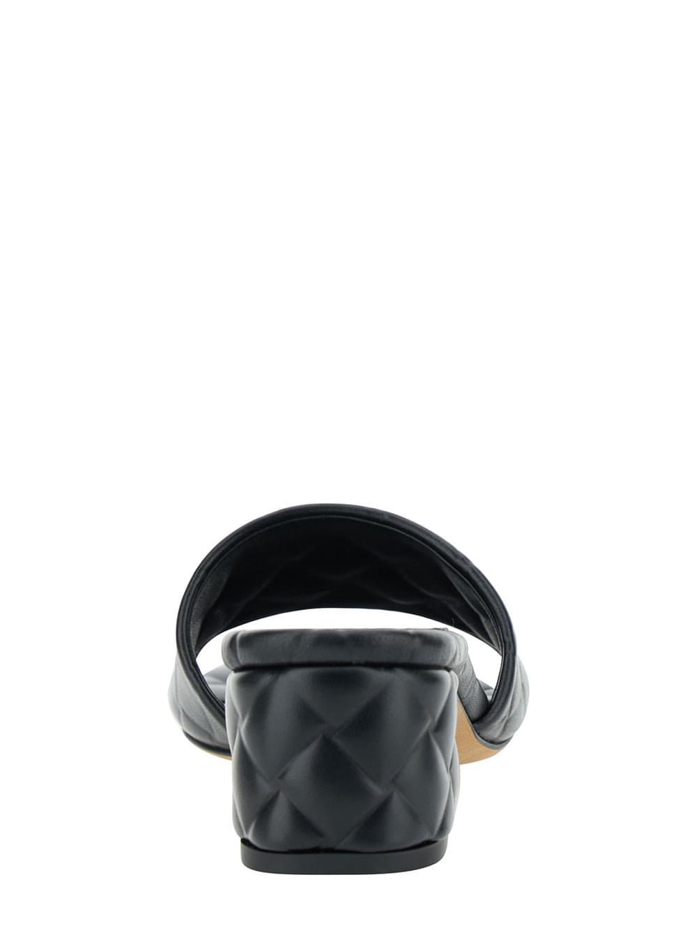 Bottega Veneta Women Black Mules With Intreccio Motif In Leather Woman