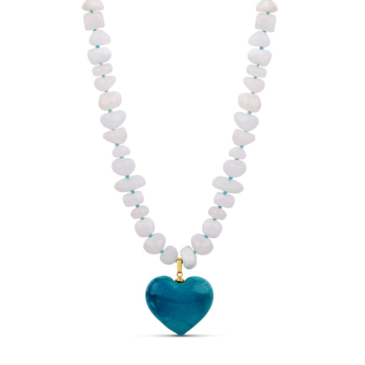 Ocean Blue Heart Pendant Necklace - Murano Glass Heart Necklace