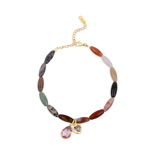 Rainbow Navette Stone Anklet with Gem Charms