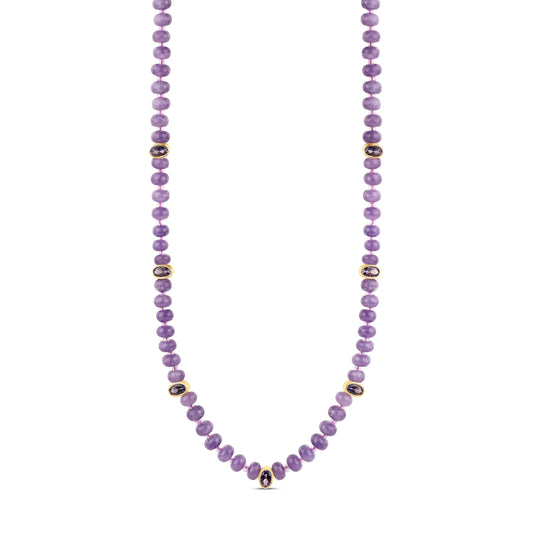 Lavender Amethyst Bead Necklace with Faceted Gem Accents