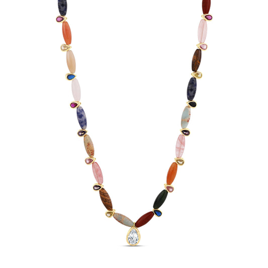 Rainbow Navette & Gem Drop Necklace