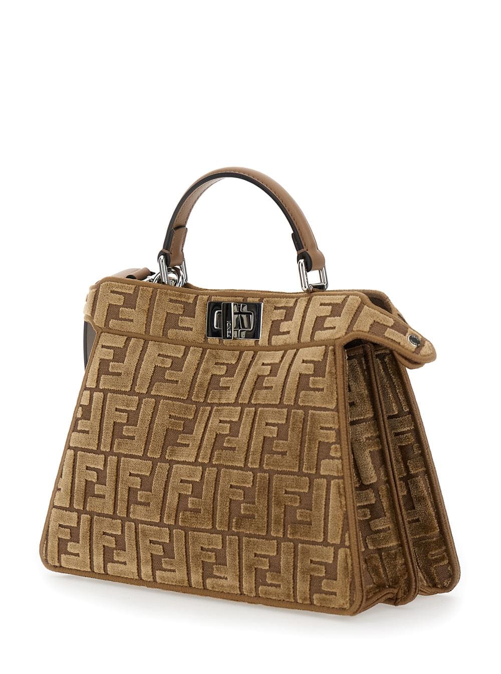 Fendi Women 'Peekaboo Iseeu Small' Brown Handbag With All-Over Ff Motif In Fabric Woman