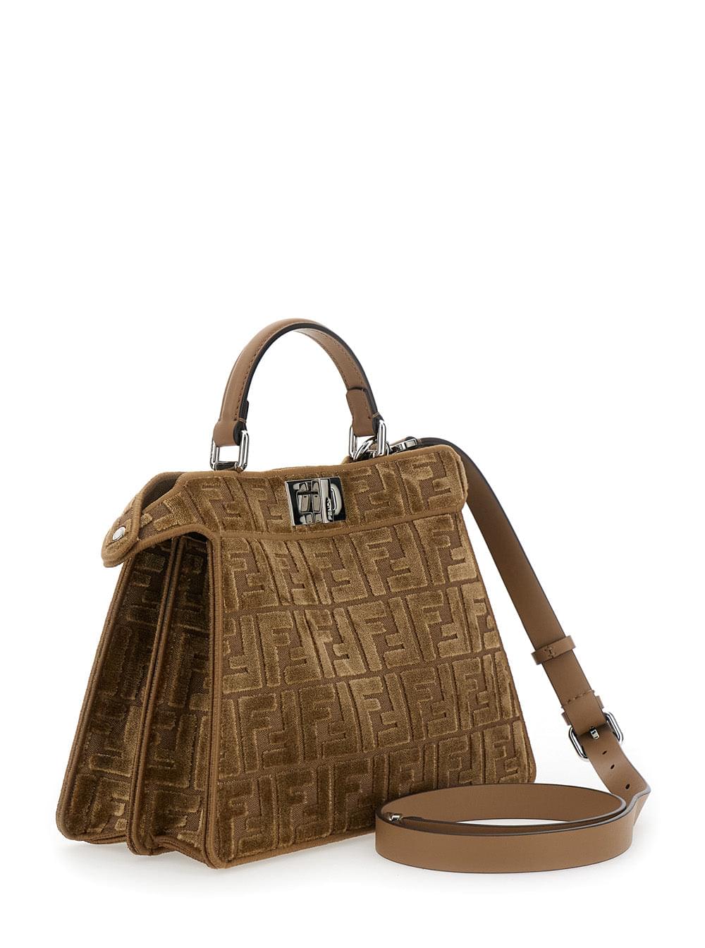 Fendi Women 'Peekaboo Iseeu Small' Brown Handbag With All-Over Ff Motif In Fabric Woman