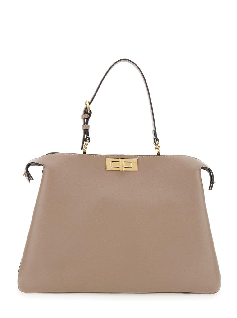 Fendi Women 'Pekaboo Soft Large' Grey Handbag With Twist Lock In Leather Woman