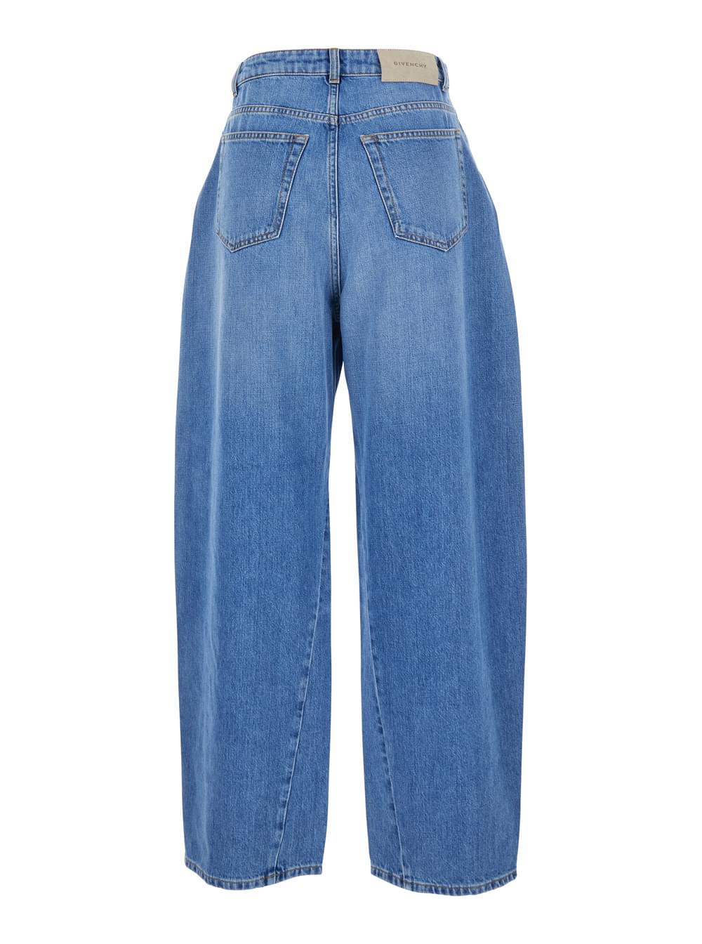 Givenchy Women Blue Jeans With Logo Patch On The Rear And Wide Leg In Denim Woman