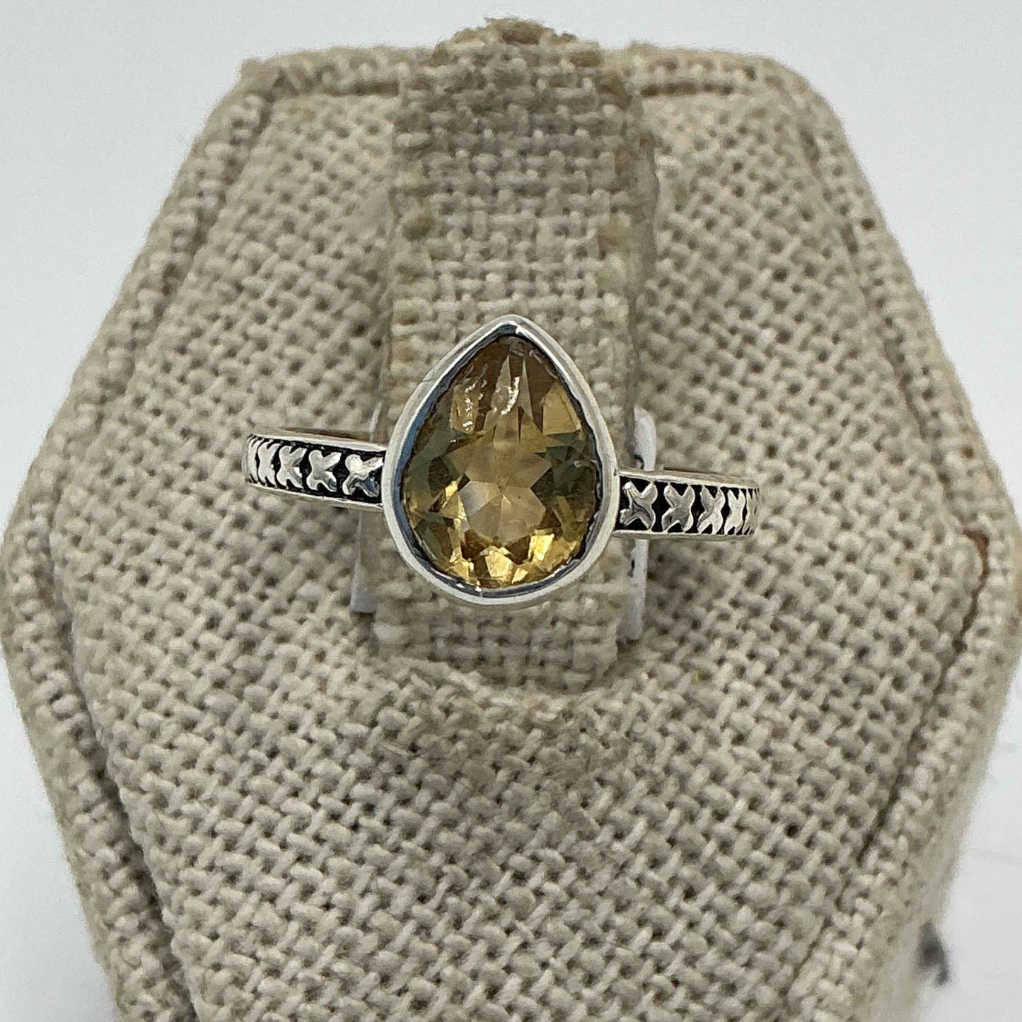 Sterling Silver Pear Citrine Ring – Size 5 – Abundance, Joy & Manifestation