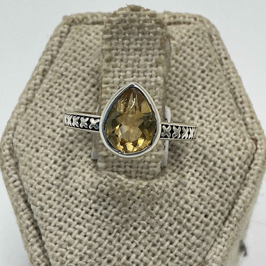 Sterling Silver Pear Citrine Ring – Size 5 – Abundance, Joy & Manifestation
