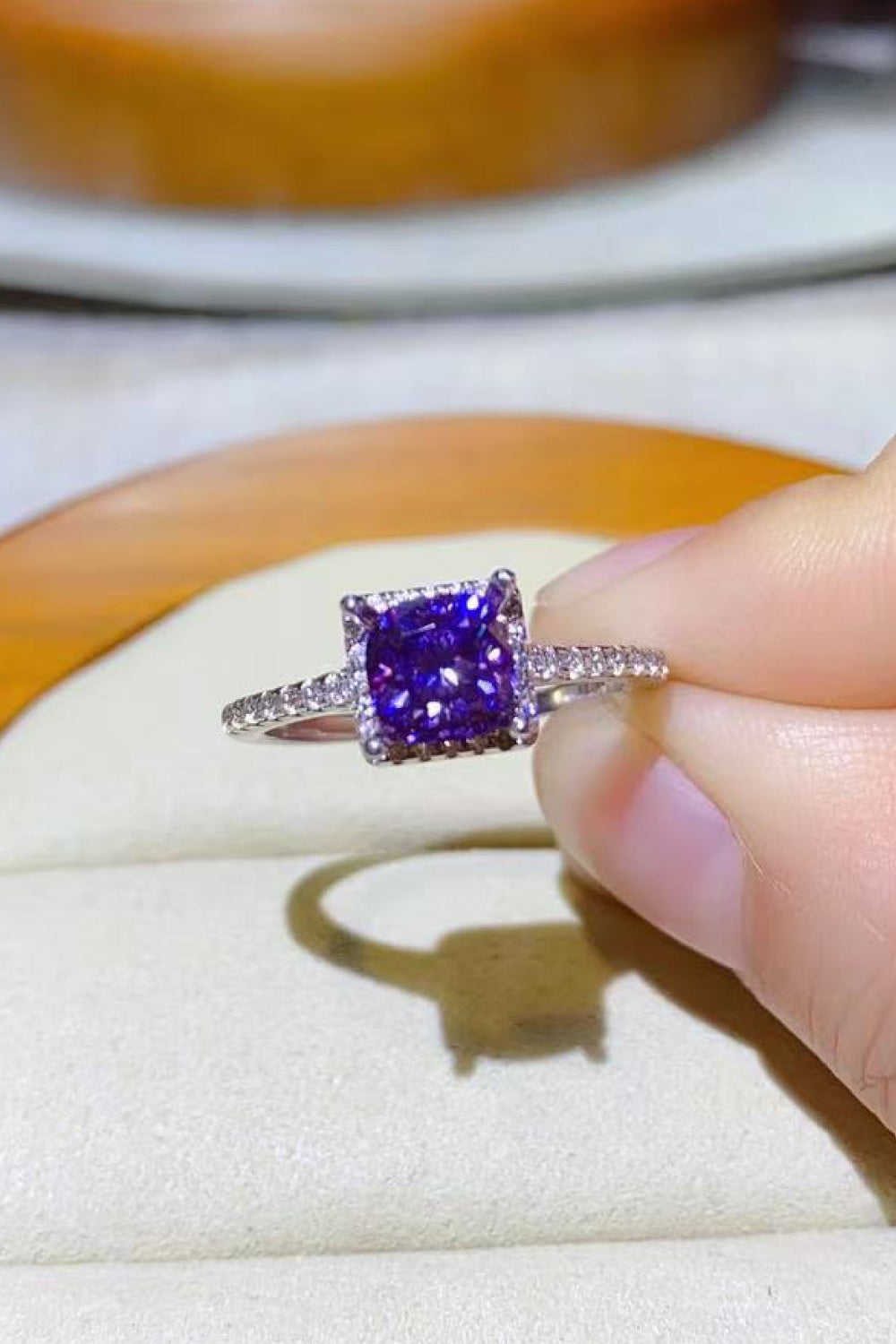 1 Carat Purple Sparkala™ Platinum-Plated Square Ring