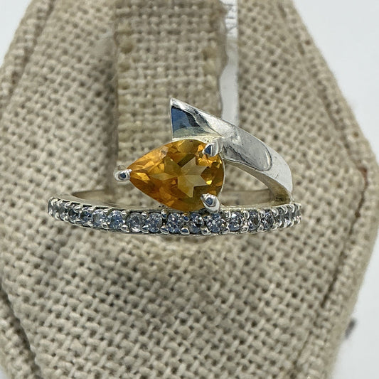 Sterling Silver Pear Citrine Open Wrap Ring – Size 6 – Abundance, Joy & Confidence