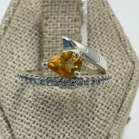 Sterling Silver Pear Citrine Open Wrap Ring – Size 6 – Abundance, Joy & Confidence
