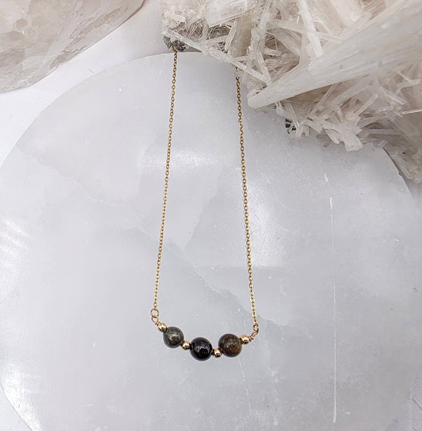 STAY IN MY POWER - Pyrite, Bronzite, Garnet Jewelry Set