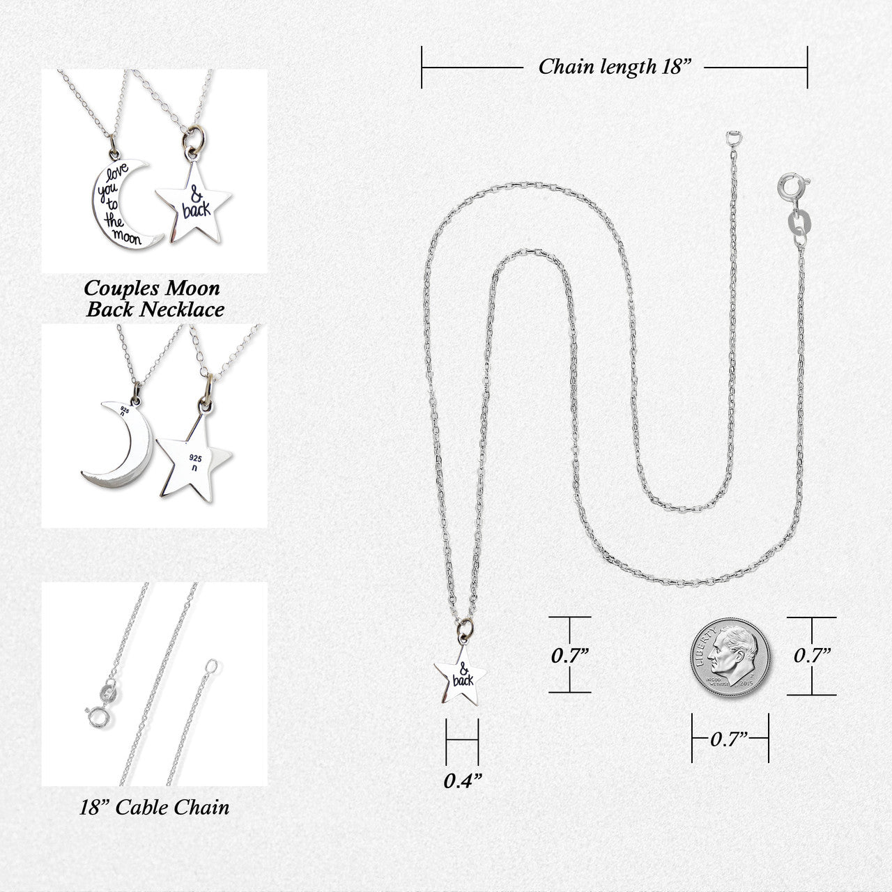 Sterling Silver “Love You to the Moon” Necklace Set – Moon & Star on 18" Chains