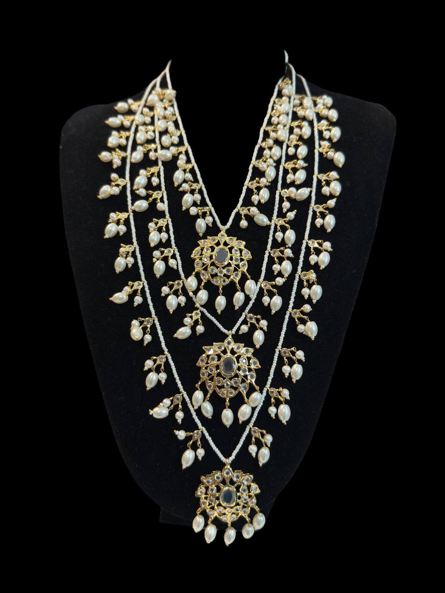 SAT104 Farmana three layer Hyderabadi necklace in pearls  ( READY TO SHIP )