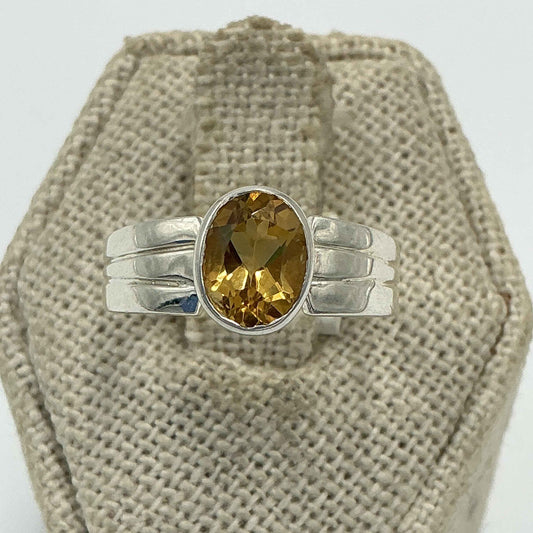 Sterling Silver Round Citrine Triple Band Ring – Size 7 – Abundance, Confidence & Balance