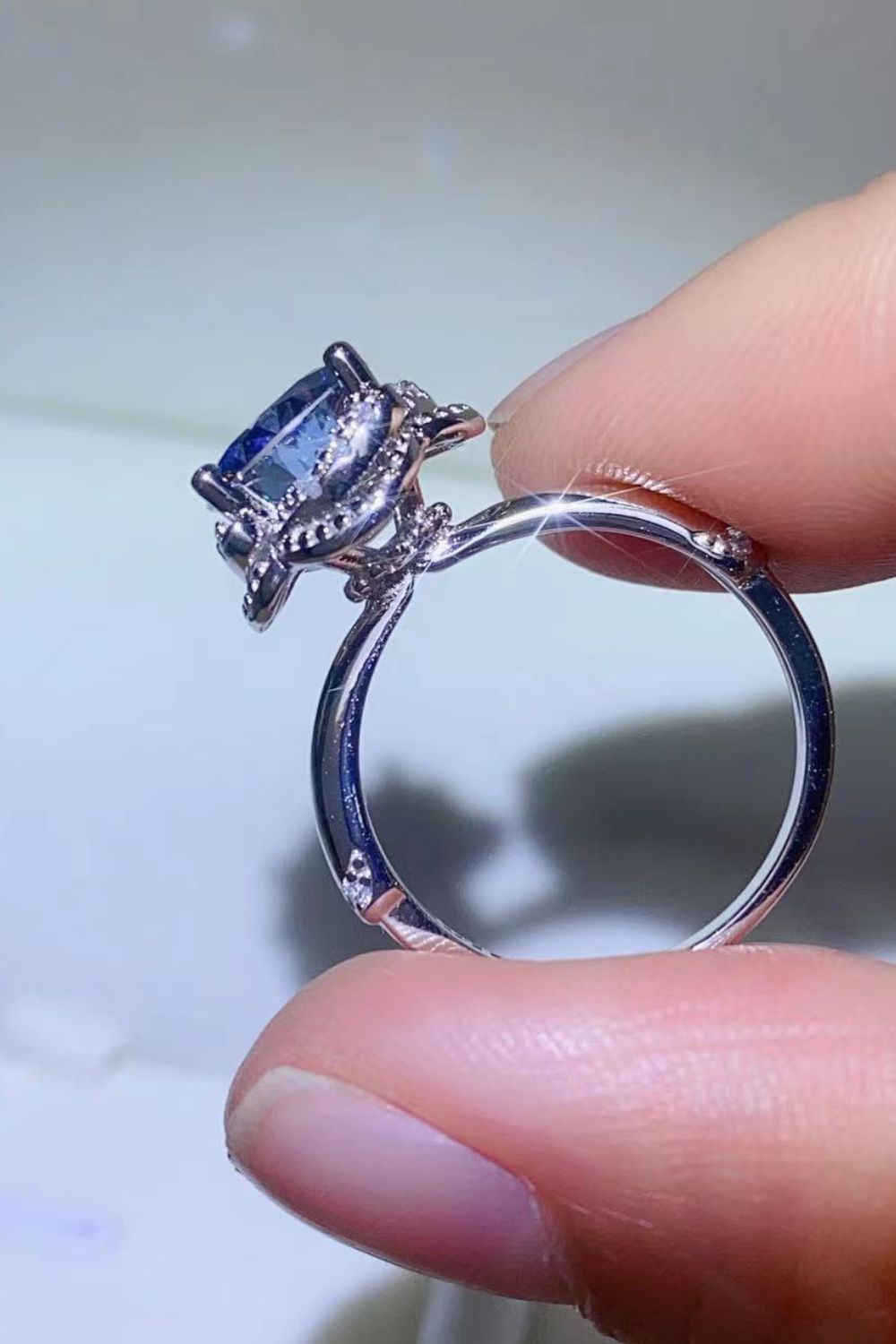 2 Carat Blue Sparkala™ Contrast Platinum Over Pure Sterling Silver Ring