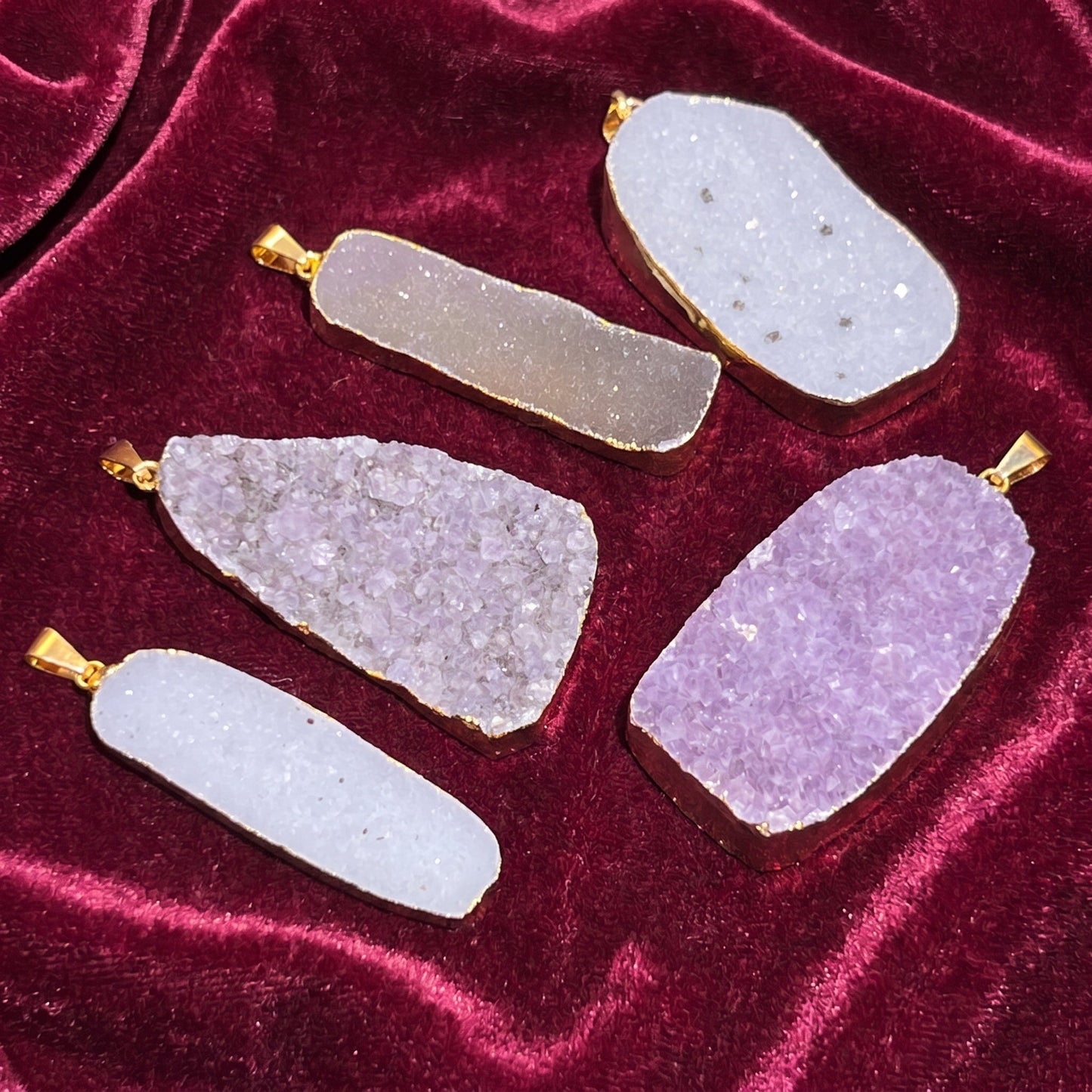 Large Agate and Amethyst Druzy Crystal Statement Pendants (Gold Plated)