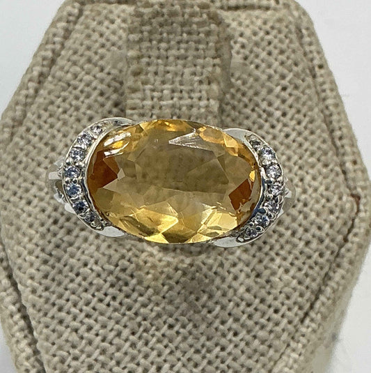 Sterling Silver Oval Citrine Double Band Halo Ring – Size 8 – Abundance, Confidence & Radiance
