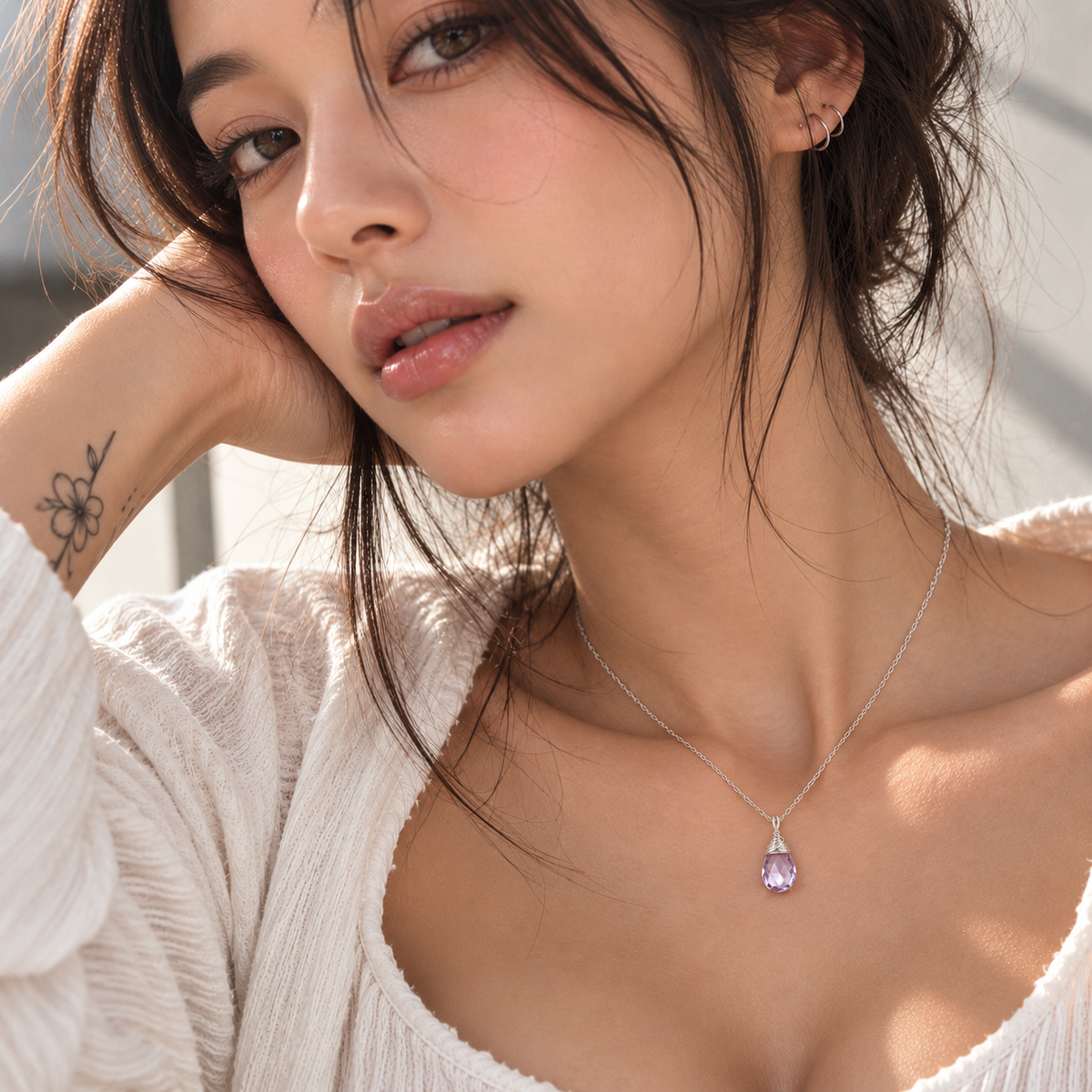 December Birthstone Necklace - Silver