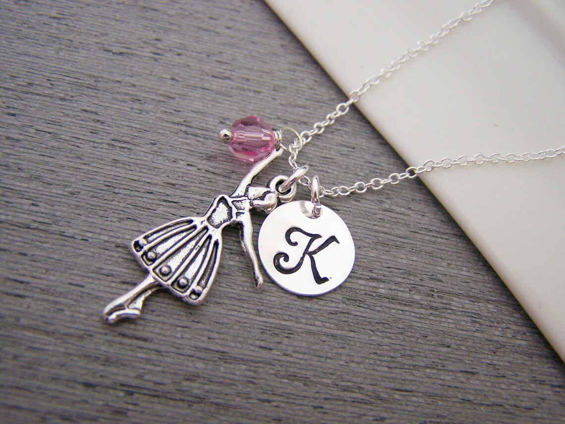 Personalized Ballerina Necklace – Sterling Silver Chain with Birthstone & Initial