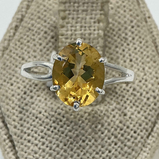 Sterling Silver Round Citrine Classic Solitaire Ring – Size 9 – Abundance, Confidence & Success