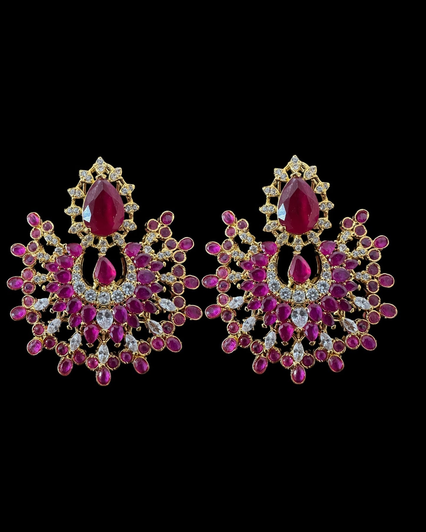 DJET96 Subhana gold plated chandbali earrings tika set  -Ruby ( READY TO SHIP )