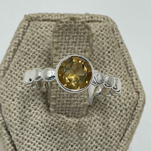Sterling Silver Round Citrine Beaded Band Ring – Size 9 – Abundance, Joy & Balance