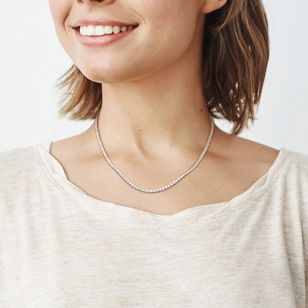 12.5 ct. DEW Created Brilliant Sapphire Tennis Necklace - 14K Gold Overlay
