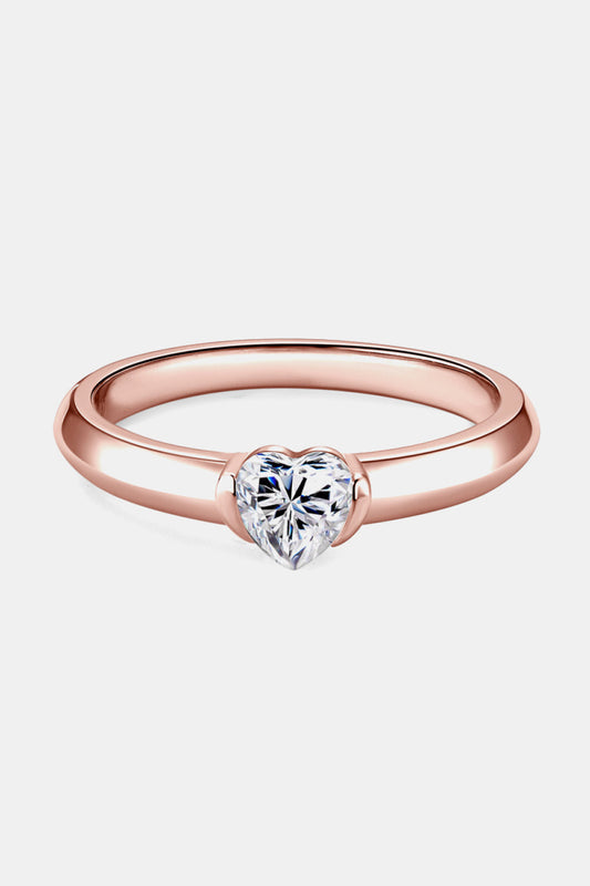 Sparkala™ 18k Rose Gold Over Pure Sterling Silver Heart Solitaire Ring