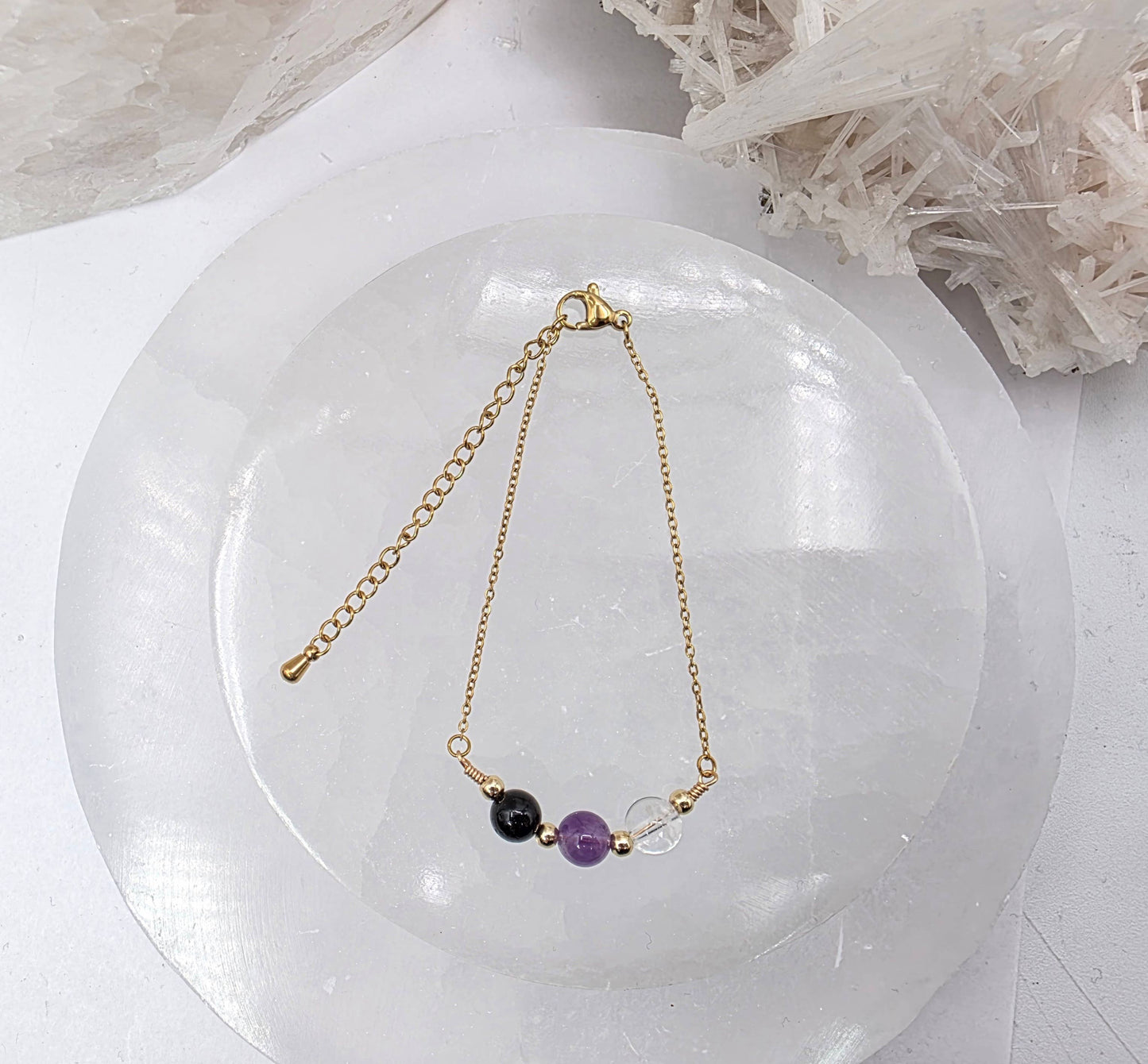 SACRED SPACE -Clear Quartz, Amethyst, Black Onyx Jewelry Set