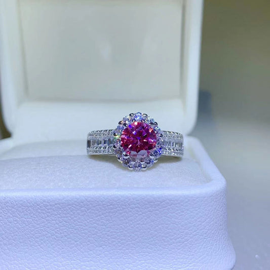 1 Carat Fuschia Red Sparkala™ Pure Sterling Silver Halo Ring