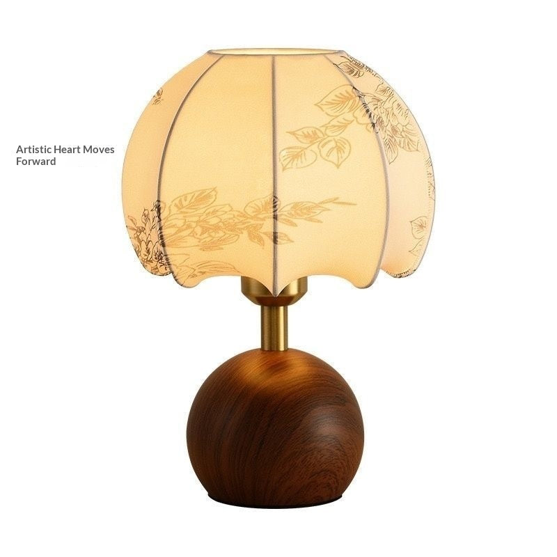 Wabi-Sabi Floral Chinese-Style Table Lamp – Warm Coffee-Toned Bedside & Study Light