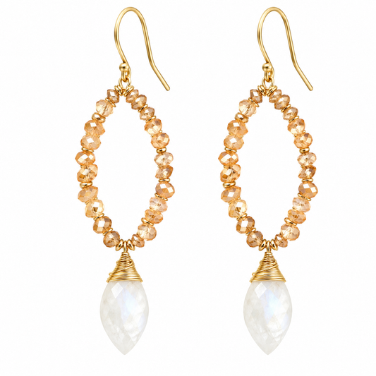 OOAK Moonstone & Citrine 14k Gold Filled Earrings