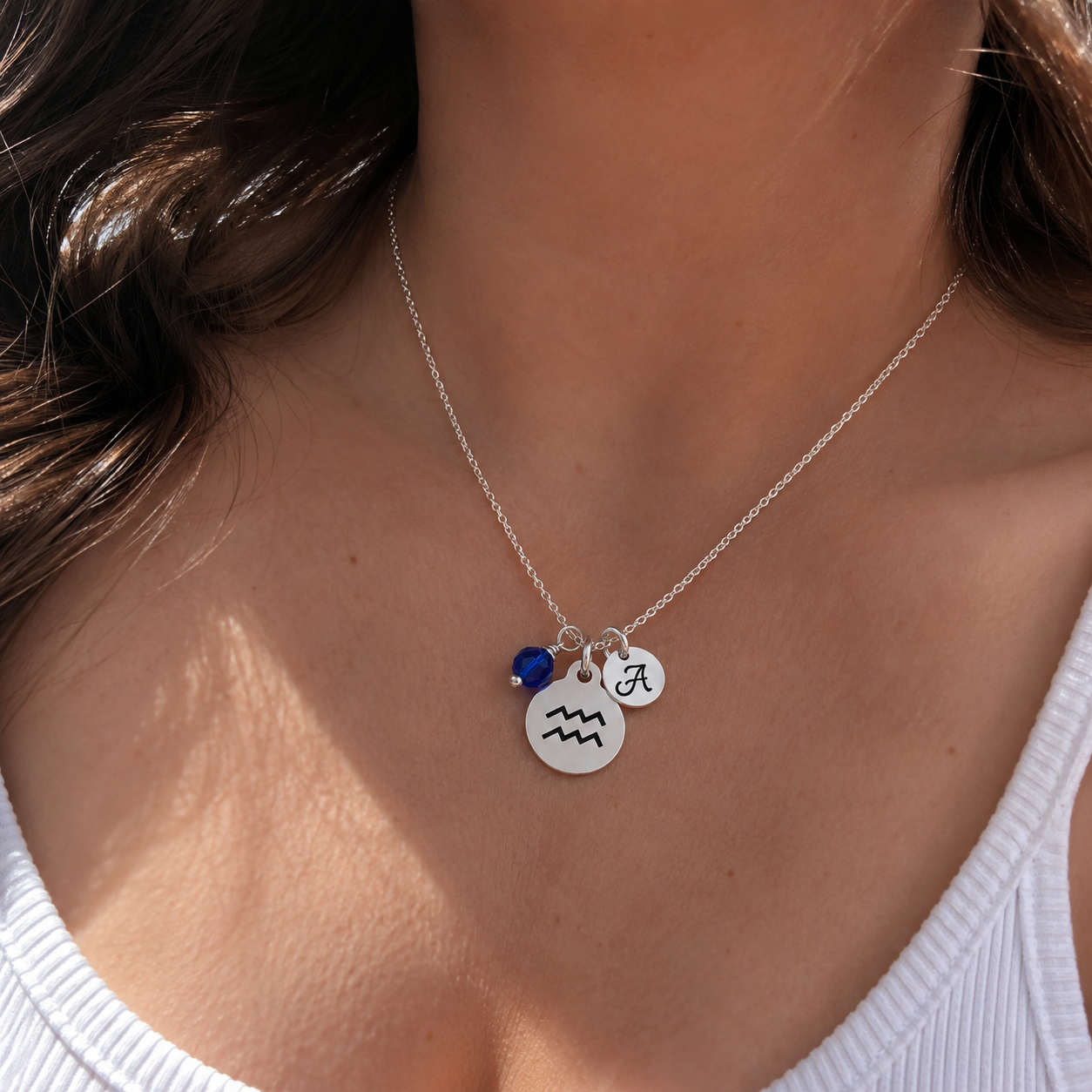 Aquarius Zodiac Personalized Sterling Silver Necklace