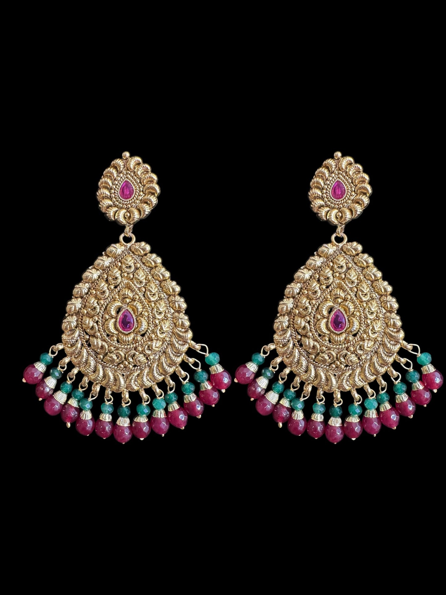 DJET63  Earrings tika in red green combination ( READY TO SHIP )