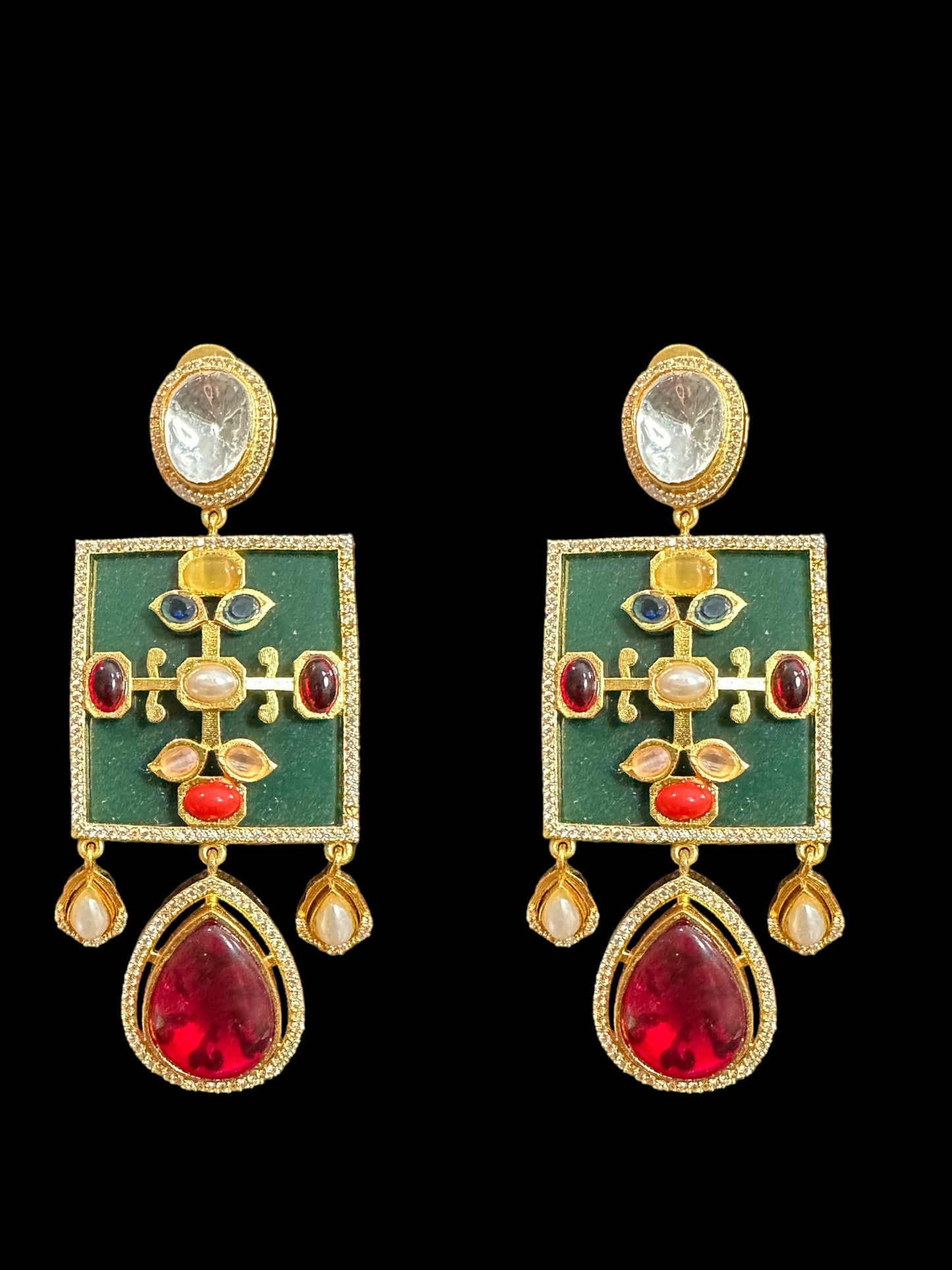 DLN75 kundan necklace set - Navratan ( READY TO SHIP )