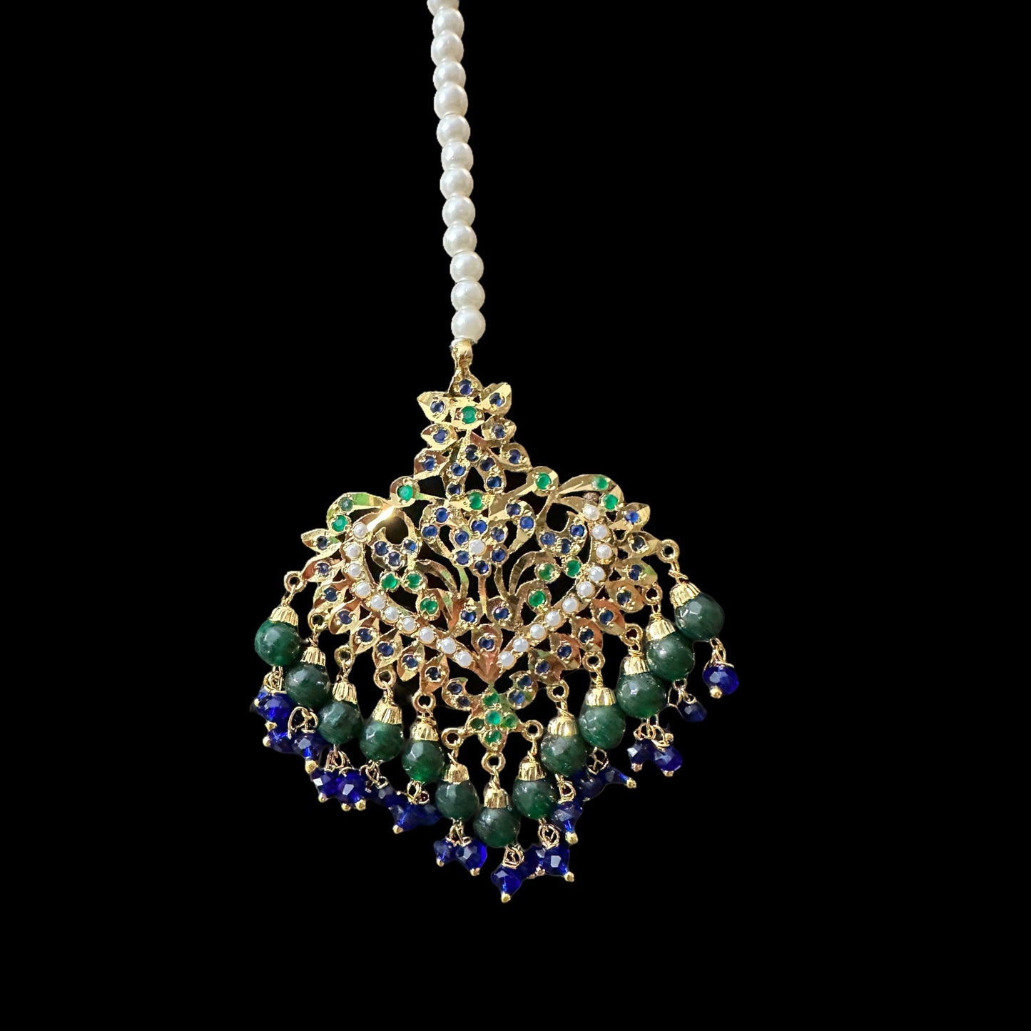 DJET58 Afreen emerald sapphire  earrings tika ( READY TO SHIP  )