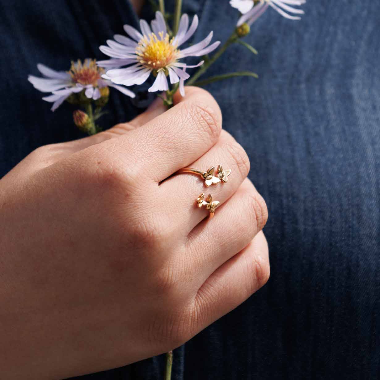 Bronze Adjustable Butterfly Cluster Ring – Size 6–8